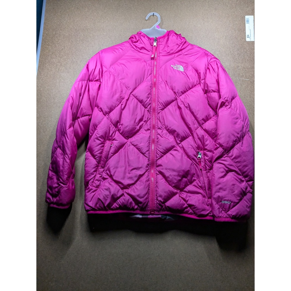 The North Face Girls XL 18 Reversible 550 Down Puffer Jacket Pink Plaid Hooded